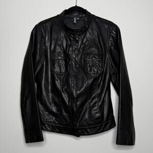 Moto Style Leather Jacket - Caslon - Black - Size L